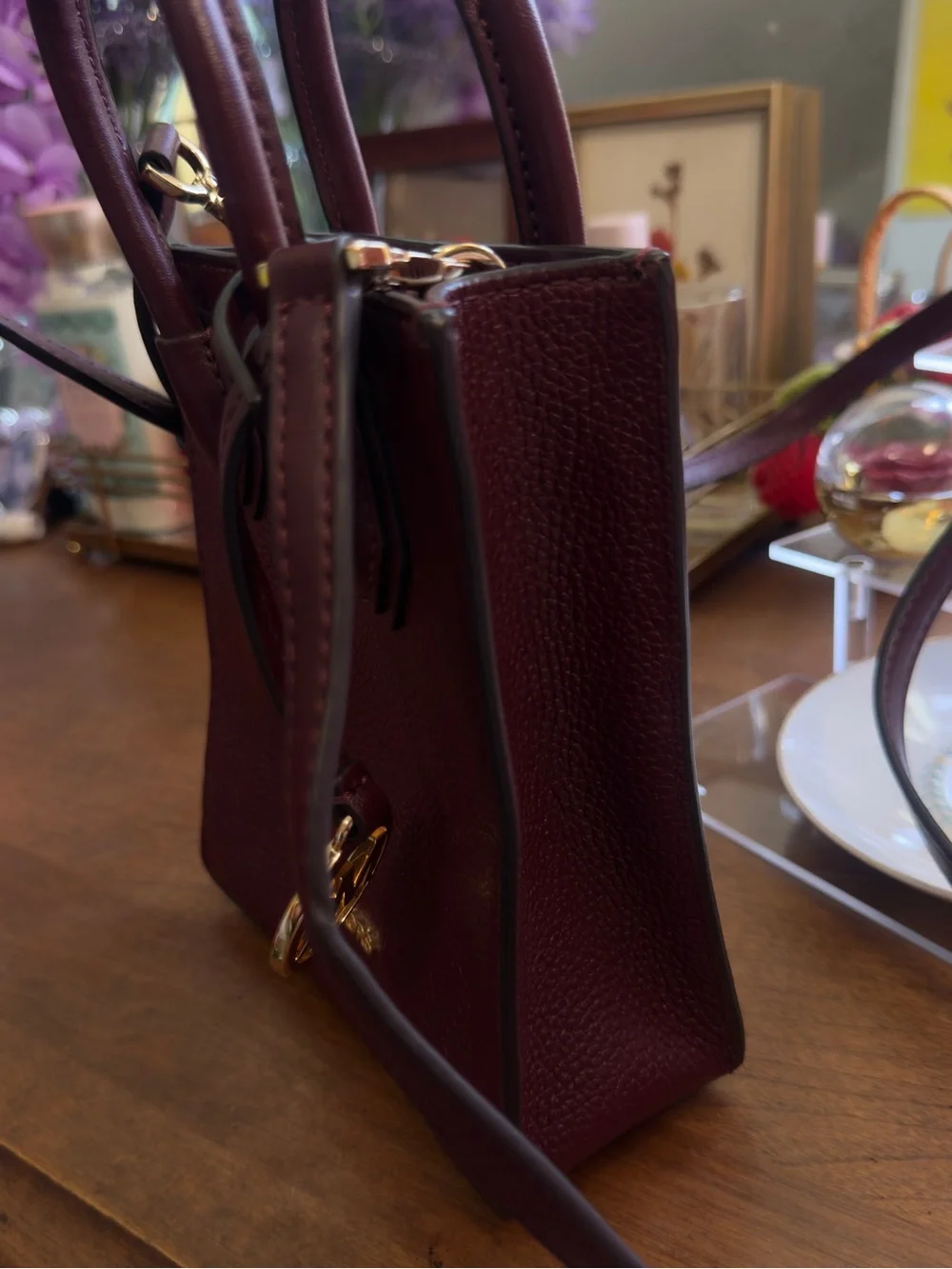 Michael Kors Mini Bag in Deep Burgundy with Gold Hardware